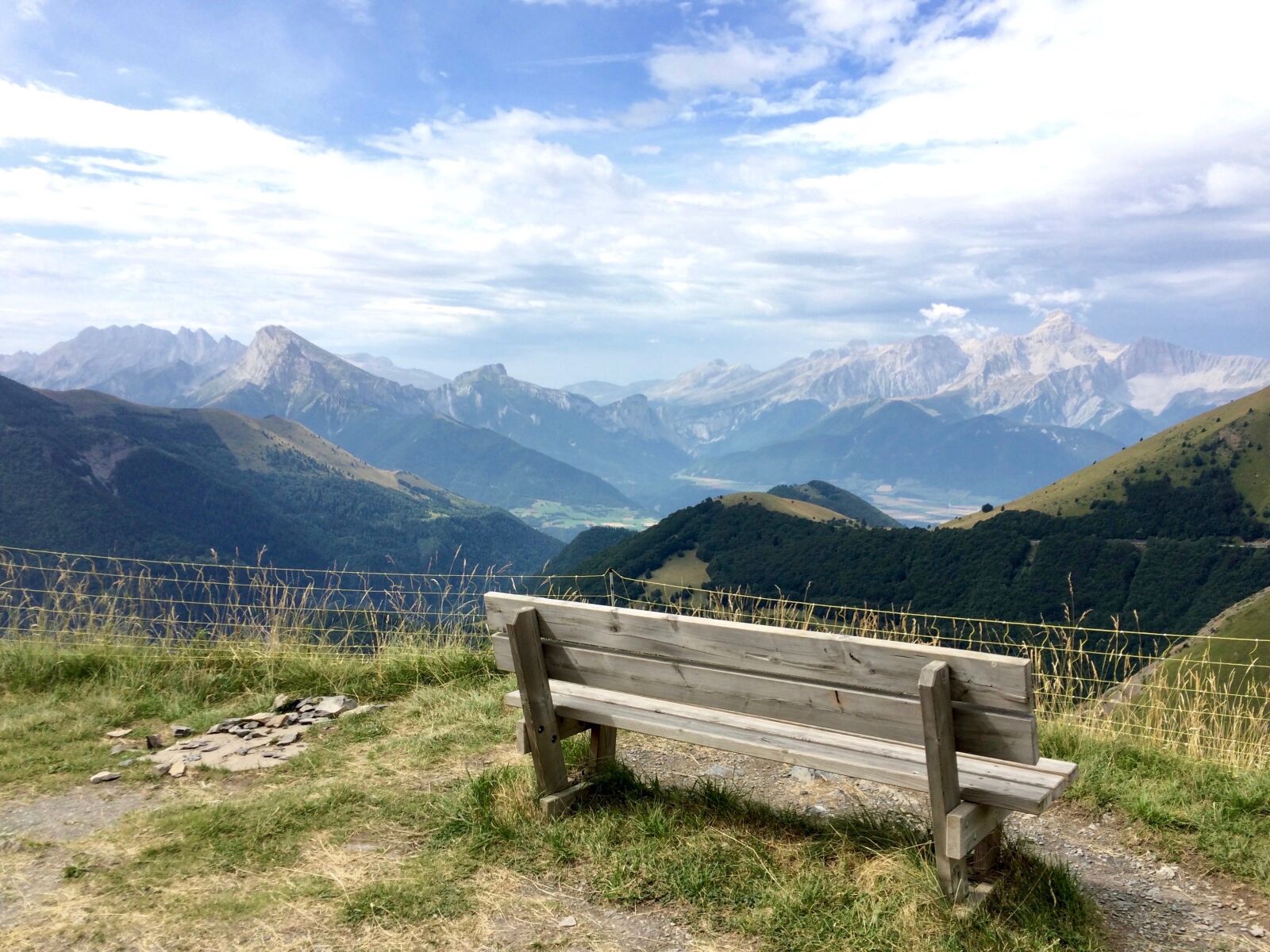 iPhone 5s back camera 4.15mm f/2.2 sample photo. Sky, bench, mountains photography
