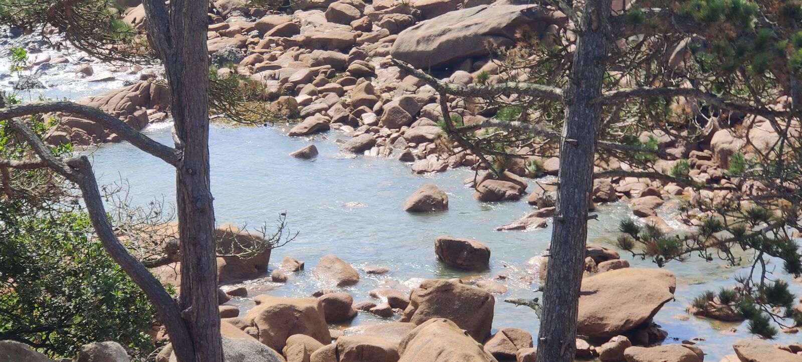 OnePlus HD1913 sample photo. Sea, trees, rocks photography