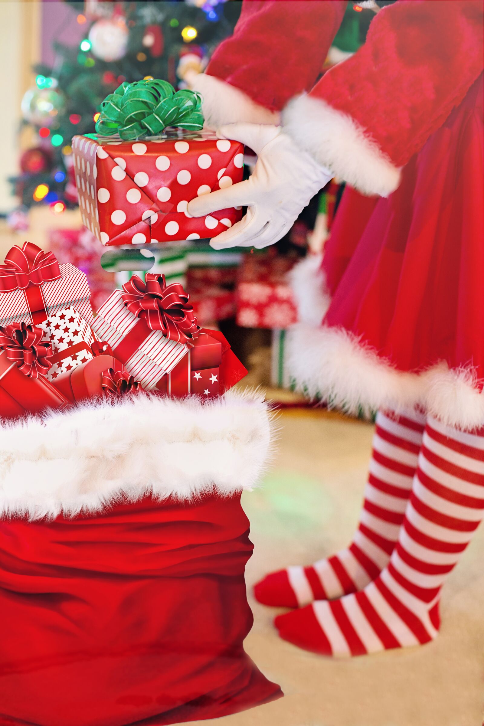 Canon EF 50mm F1.4 USM sample photo. Santa woman, presents, christmas photography