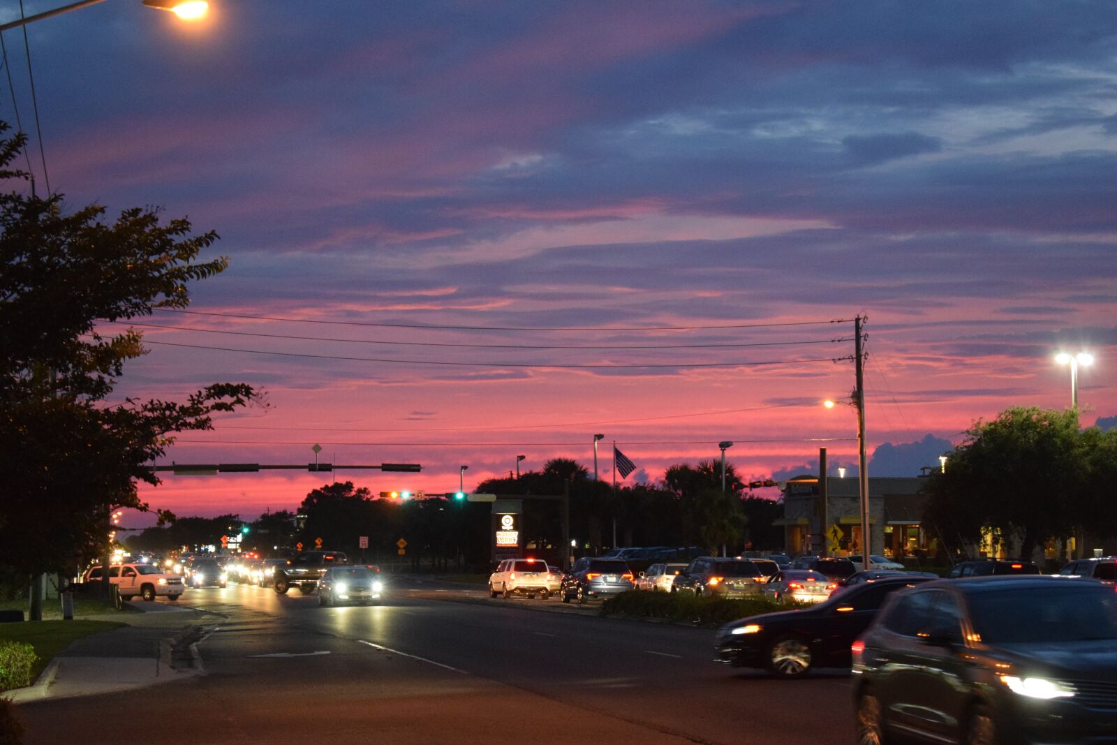 Nikon D5300 sample photo. Pink sky, headlights, florida photography
