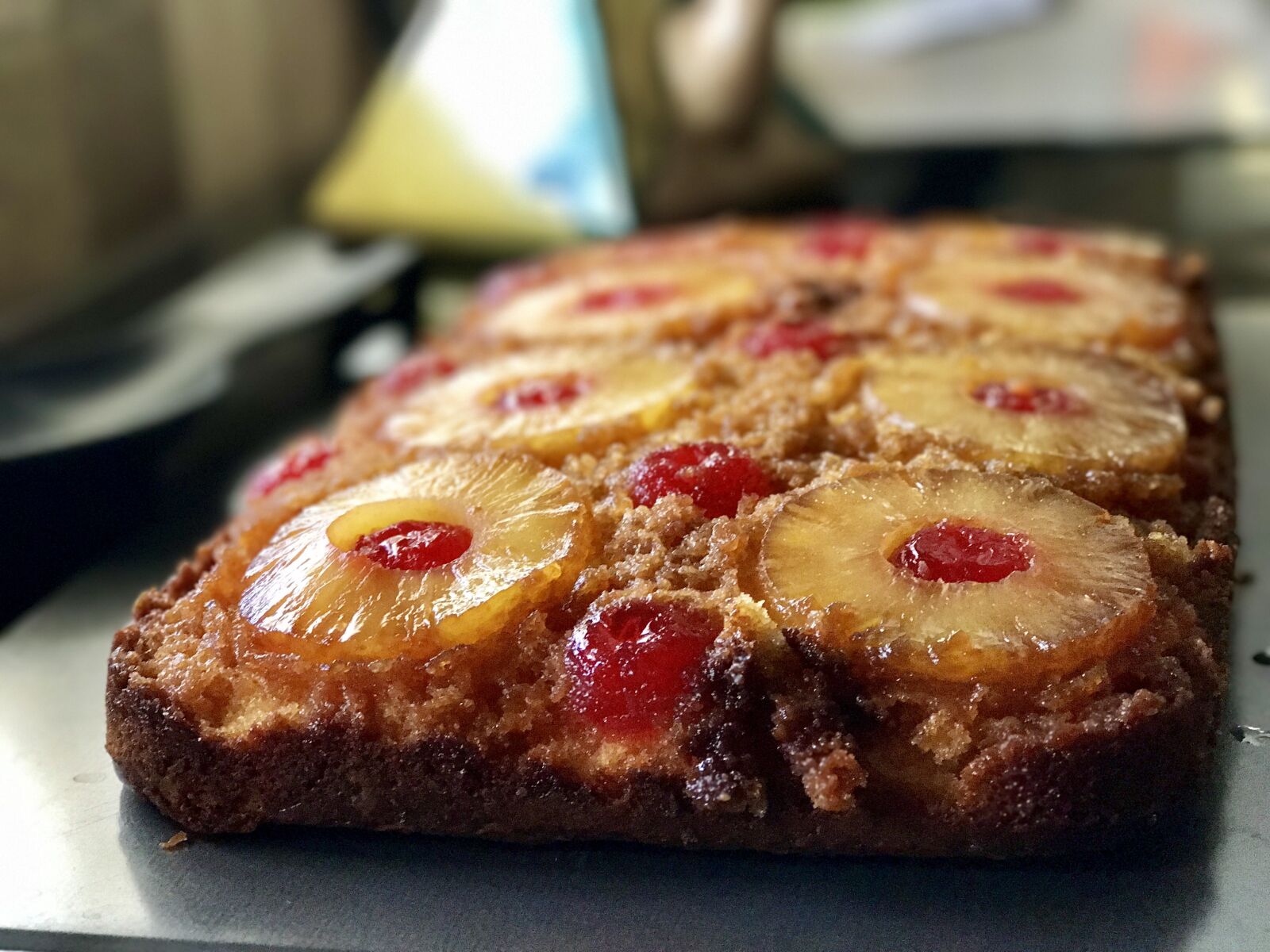 iPhone 7 Plus back dual camera 6.6mm f/2.8 sample photo. Pineapple upside down cake photography