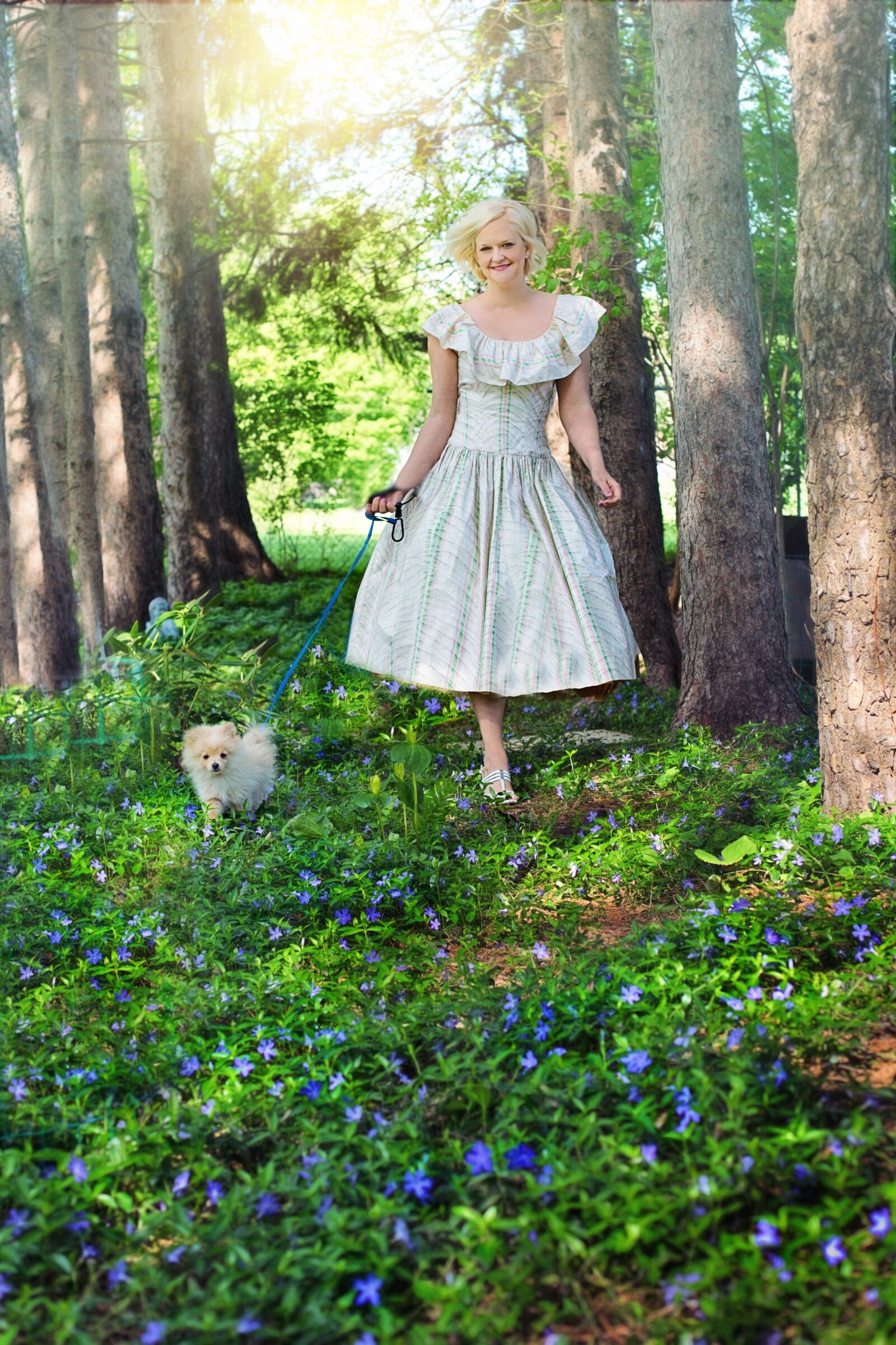 Canon EF 50mm F1.4 USM sample photo. Walking dog, pretty woman photography