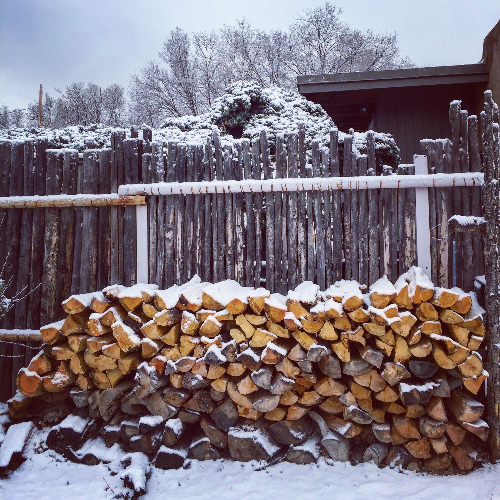 Apple iPhone 6 sample photo. Wood, snow, wood pile photography