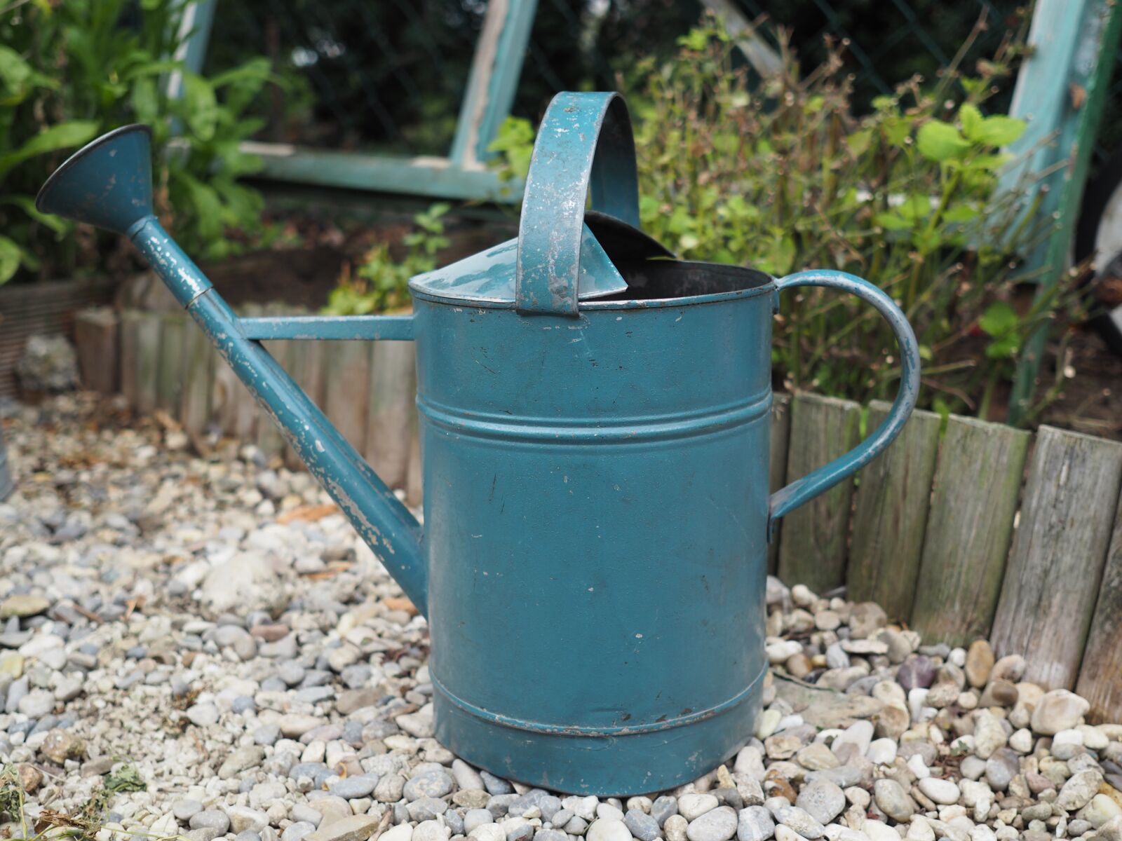 Olympus PEN E-PL7 + Sigma 19mm F2.8 DN Art sample photo. Watering can, gardening, metal photography