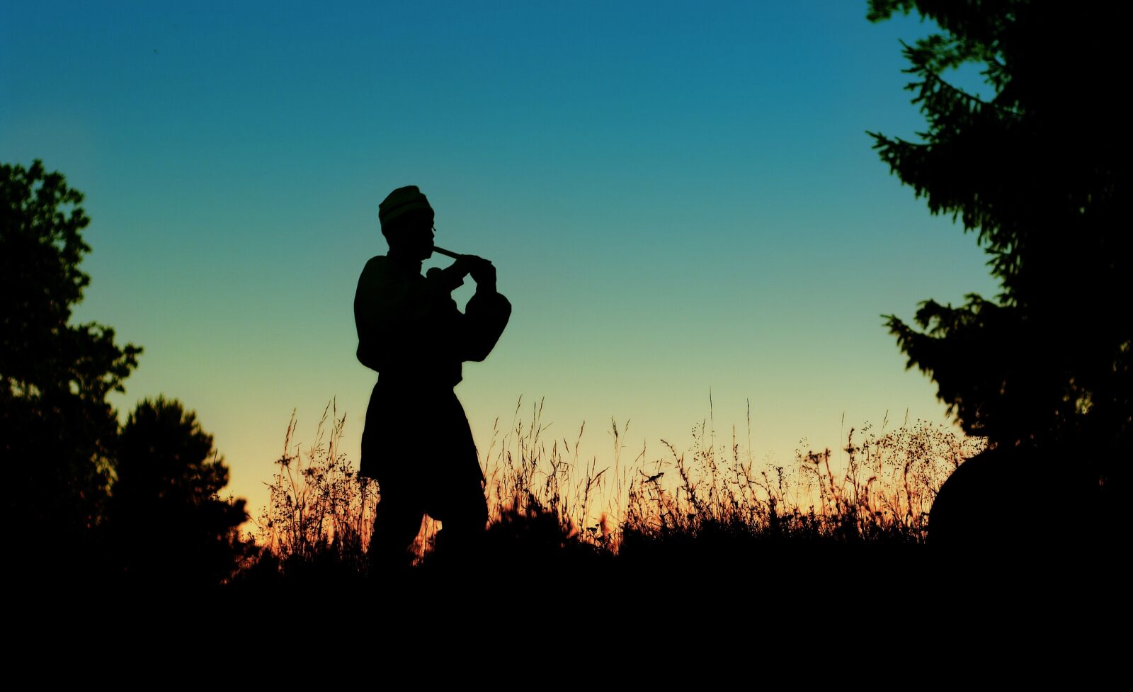 Pentax K20D sample photo. Sunset, silhouette, musician photography