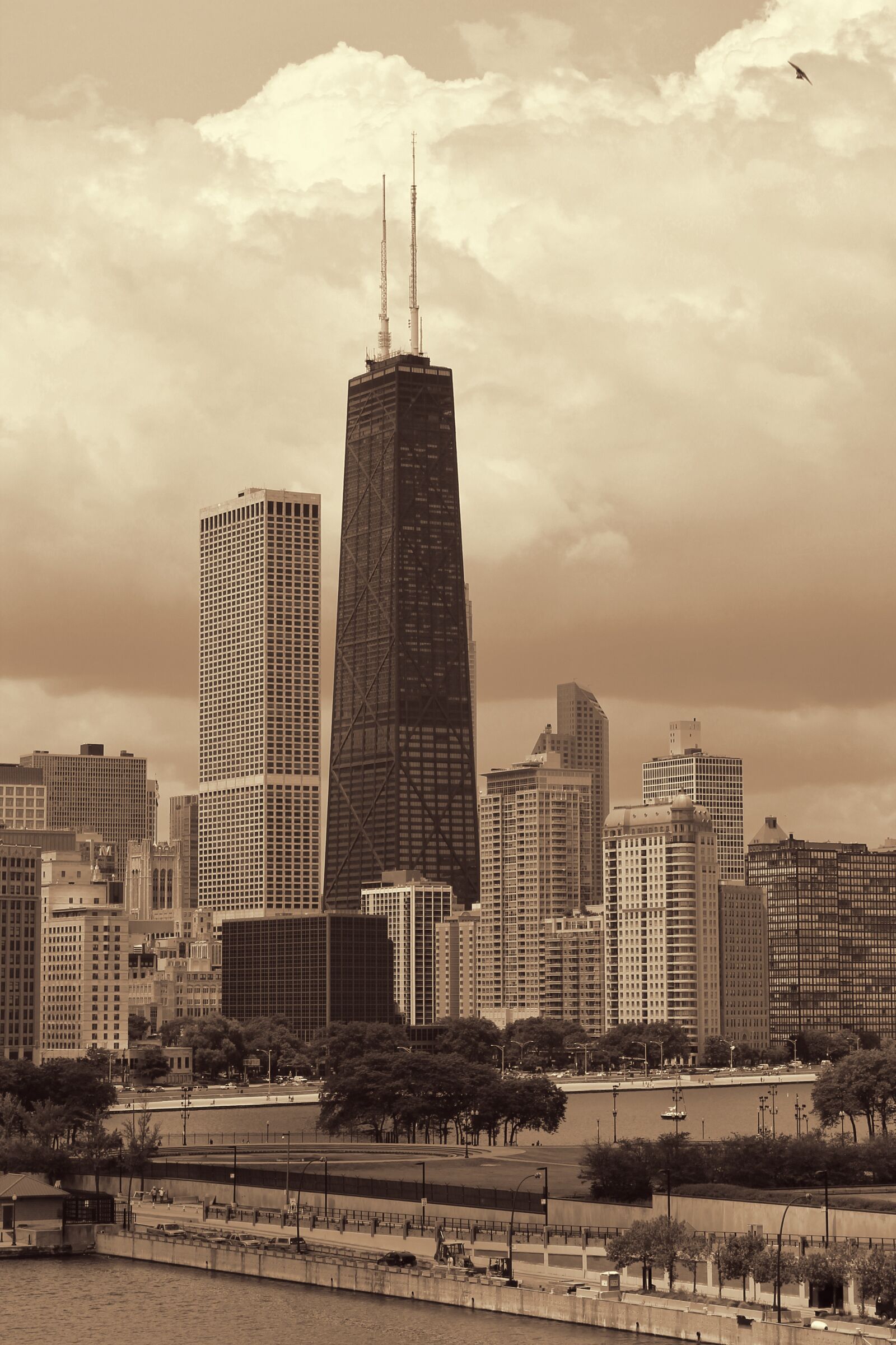 Canon EOS 1100D (EOS Rebel T3 / EOS Kiss X50) sample photo. Sepia, chicago, skyline photography
