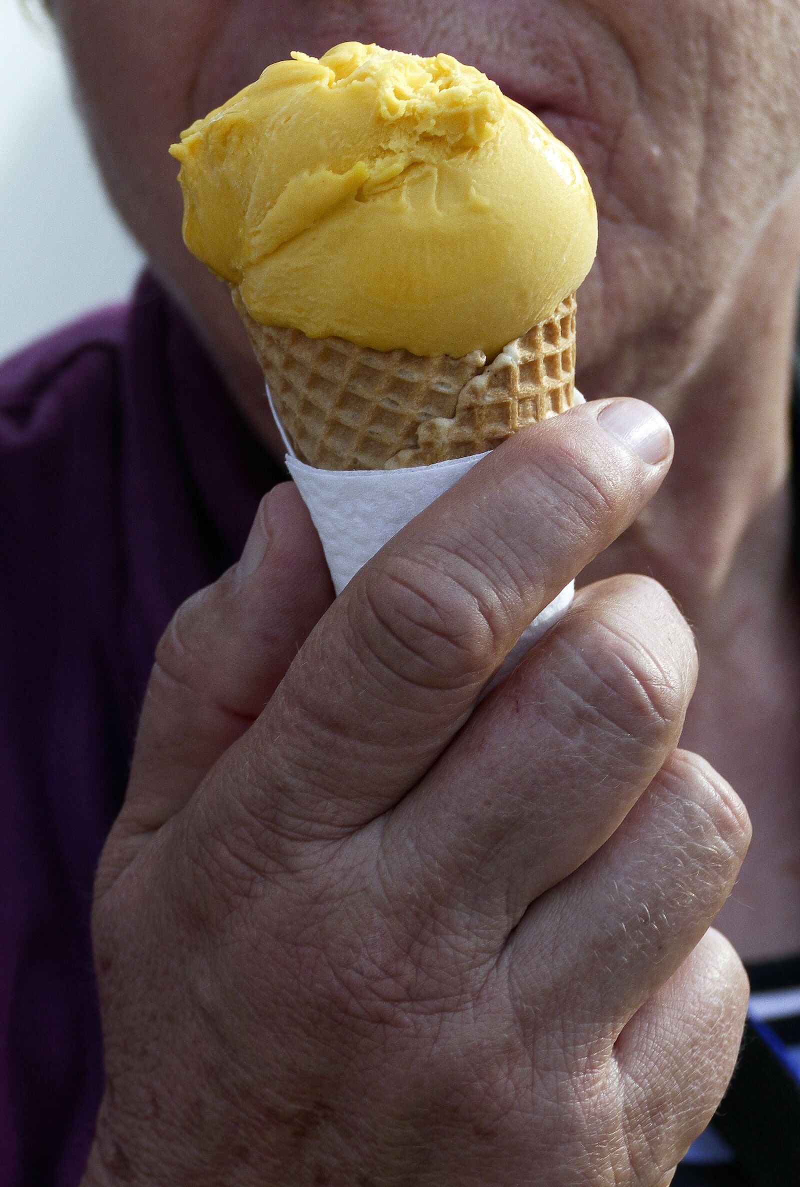 Panasonic Lumix DMC-FZ1000 sample photo. Ice cream, hand, waffle photography