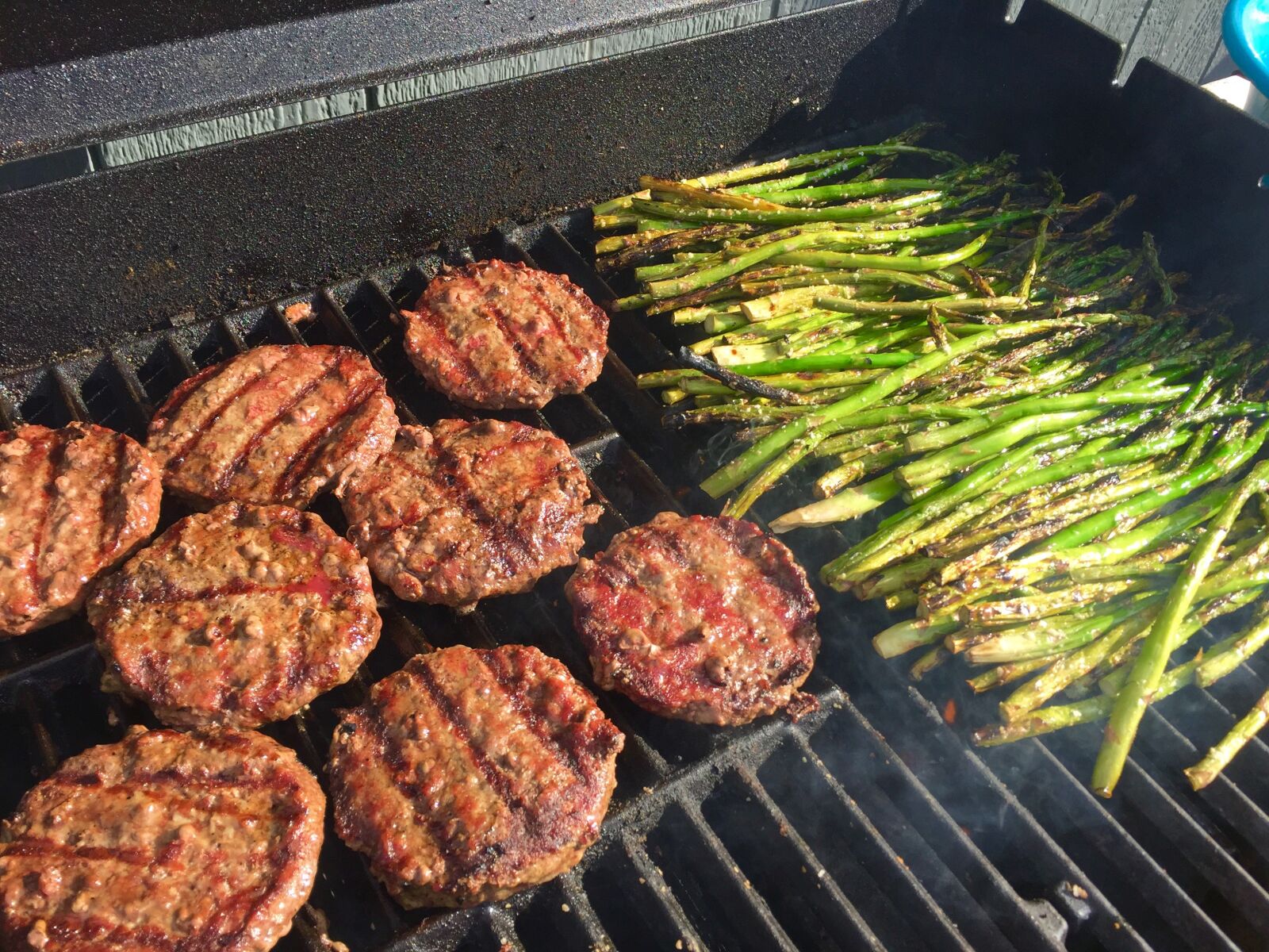 Apple iPhone 6 sample photo. Asparagus, grilling, hamburgers, vegetables photography