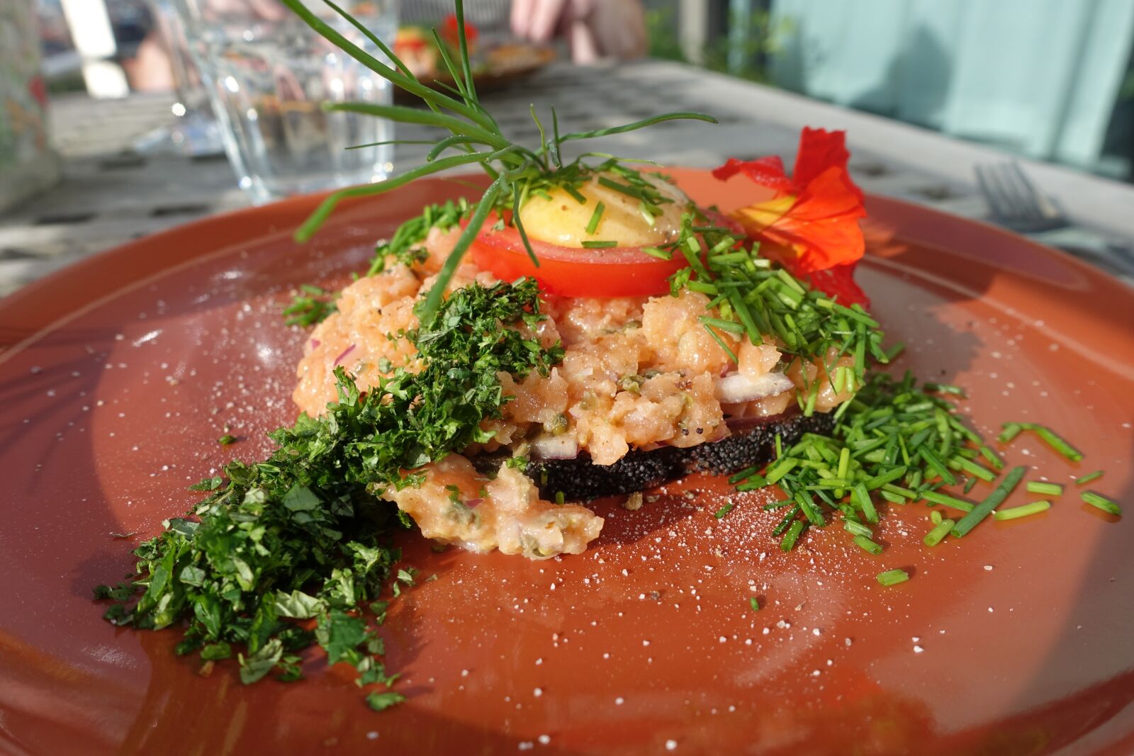 Sony Cyber-shot DSC-RX100 IV sample photo. Salmon, herbs, chives photography