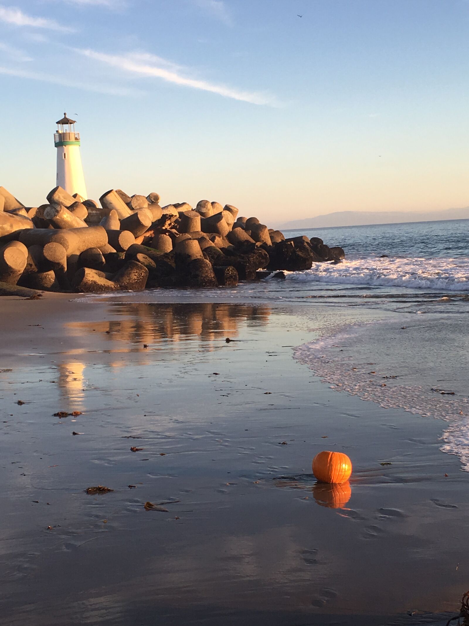Apple iPhone 6s sample photo. Lighthouse, jetty, pumpkin photography