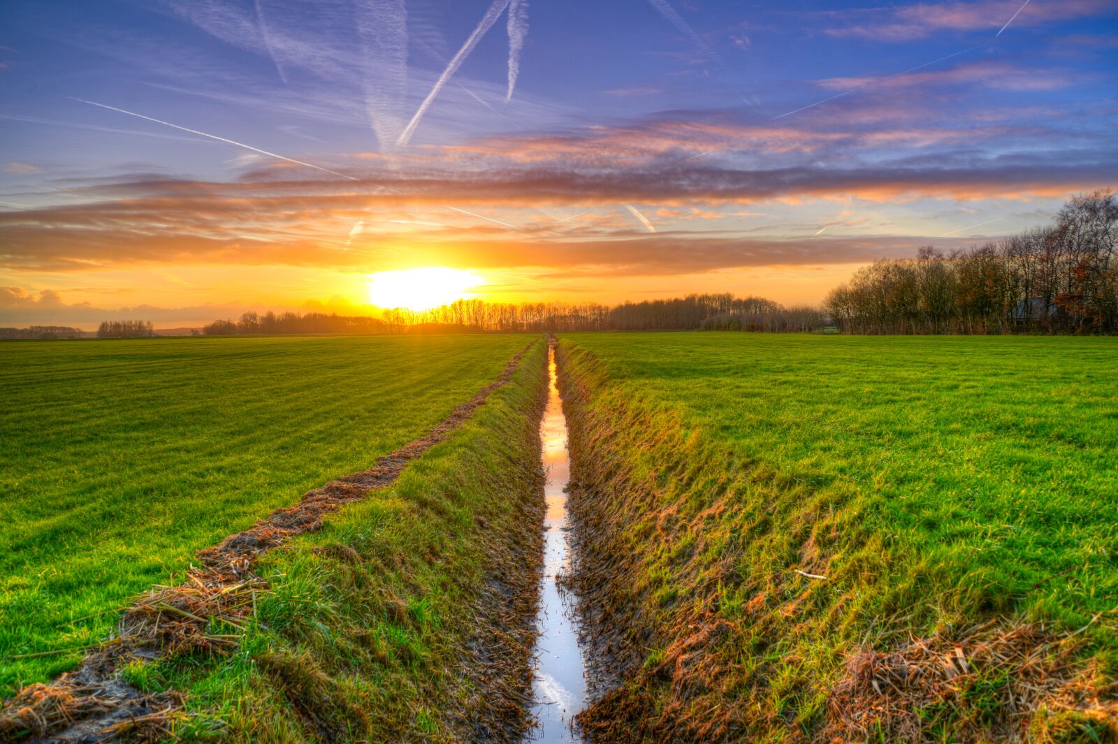Nikon D610 sample photo. Ditch, sunset, hdr photography