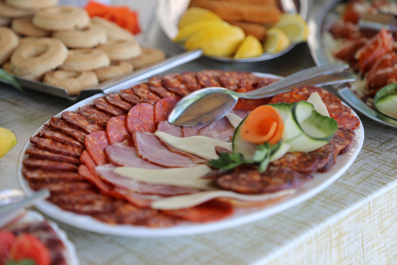 Canon EF 24-105mm F4L IS USM sample photo. Salami, buffet, pork loin photography