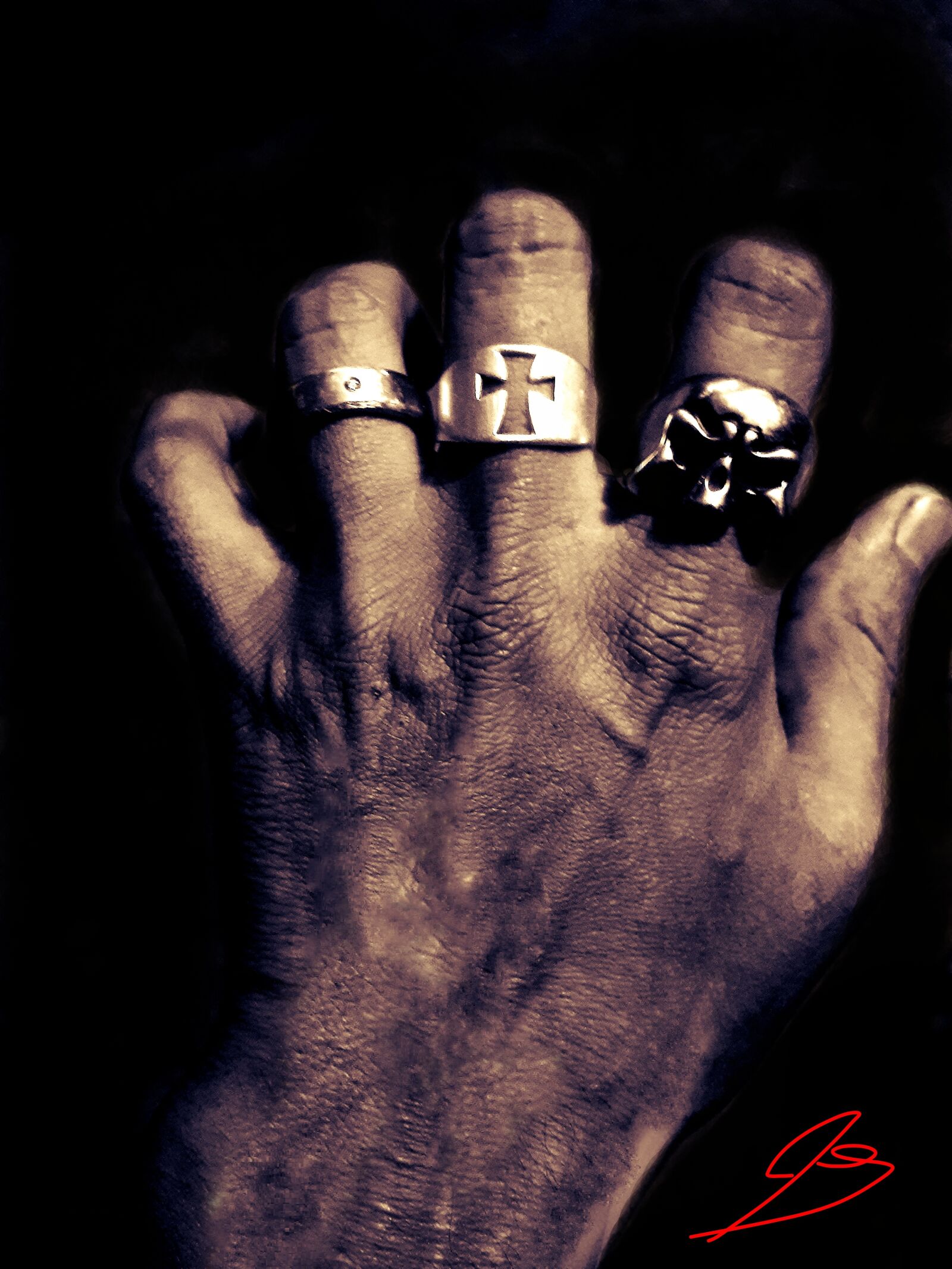 Samsung Galaxy A20 sample photo. Hand, rings, old photography
