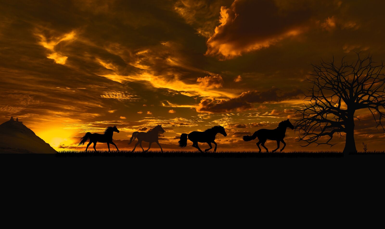 Motorola MotoG3 sample photo. Sunset, horses, sky photography