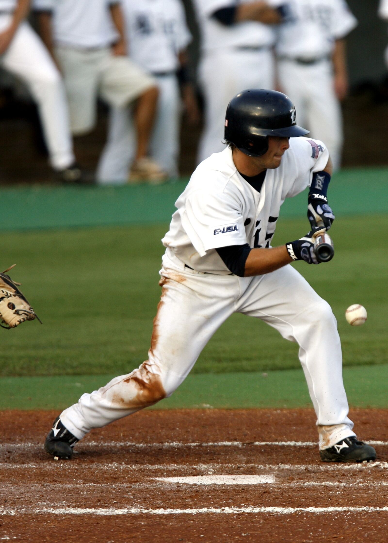 Canon EOS-1D Mark II N sample photo. Baseball, college baseball, bunt photography