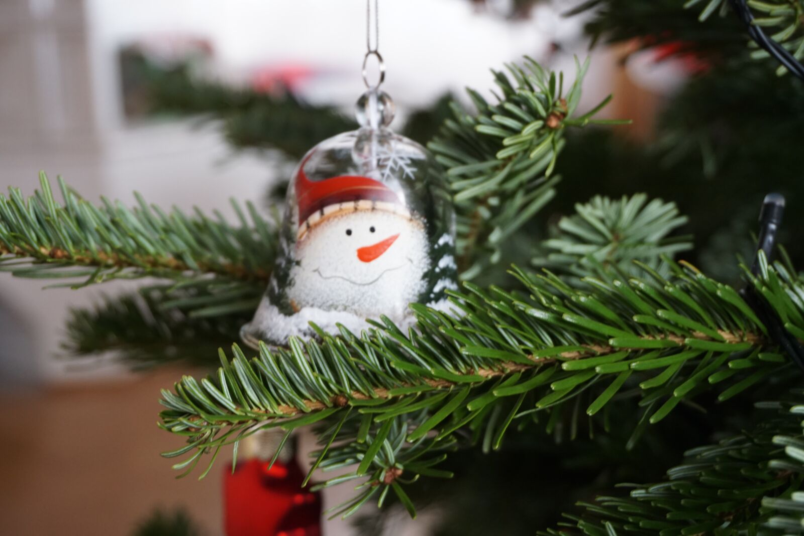 Sony a6000 sample photo. Christmas, snowman, fir tree photography