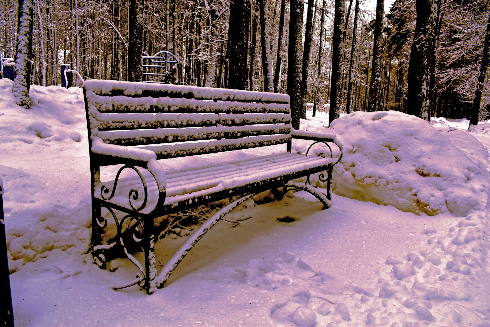 Nikon D3400 sample photo. Bench, winter, snow photography