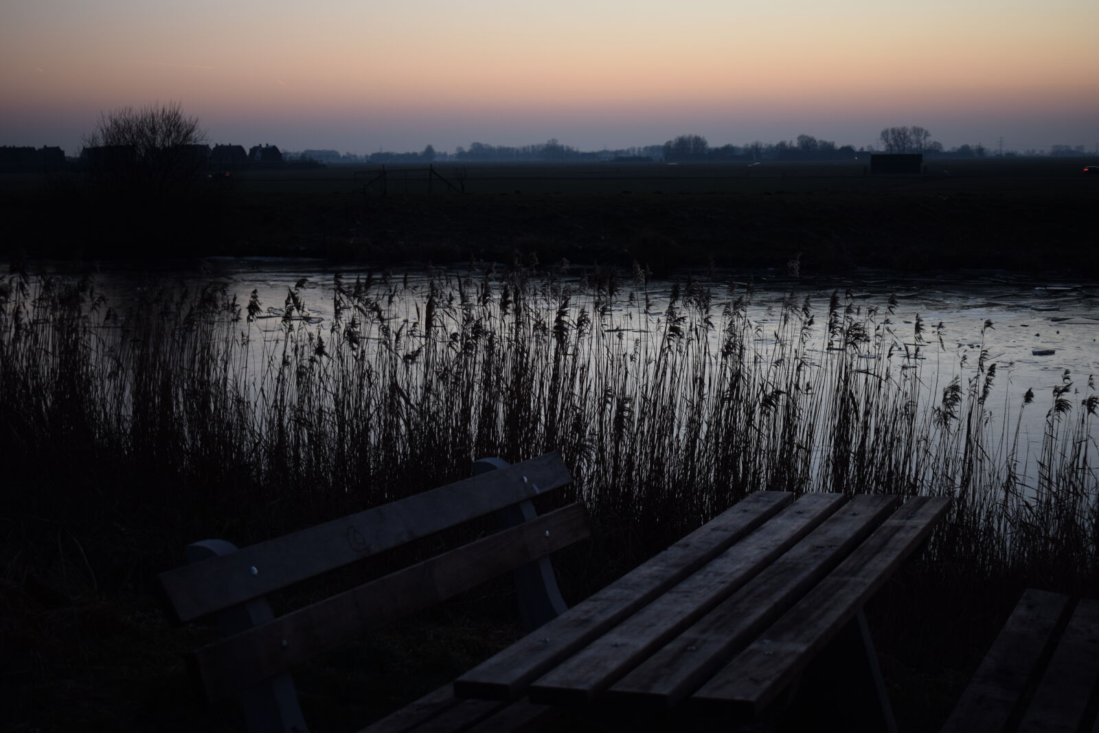 Nikon D3300 sample photo. Bench, canal, evening, evening photography