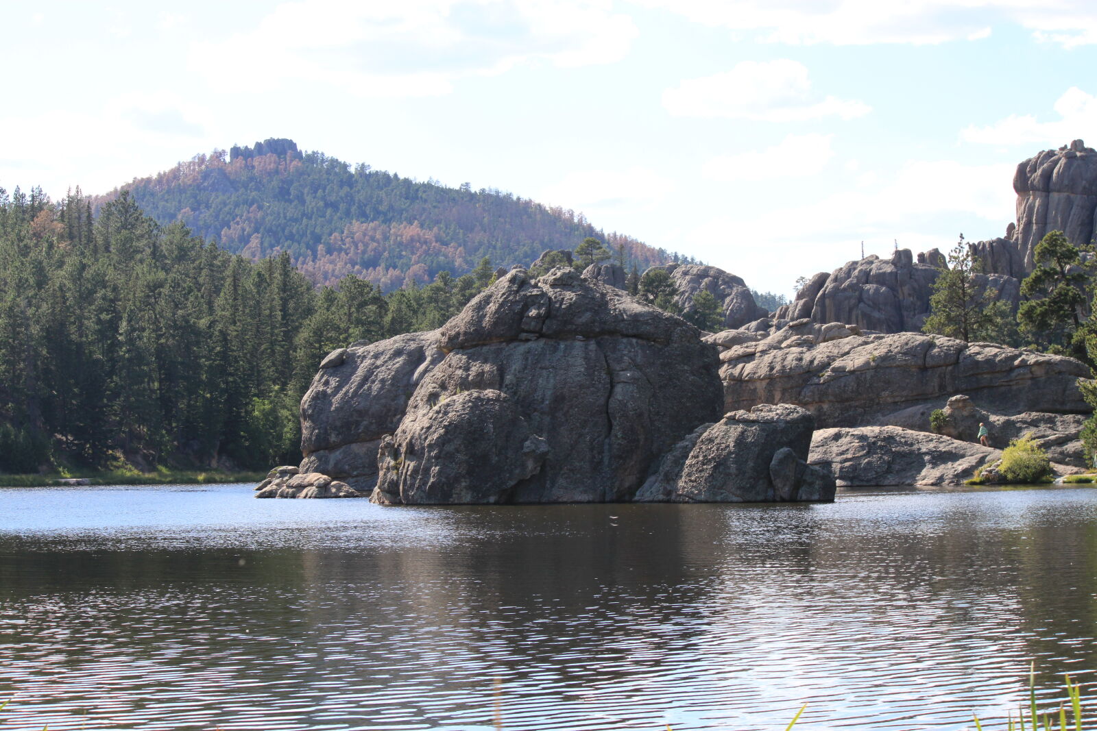 Canon EF-S 55-250mm F4-5.6 IS sample photo. Lake, landscape, rocks, trees photography