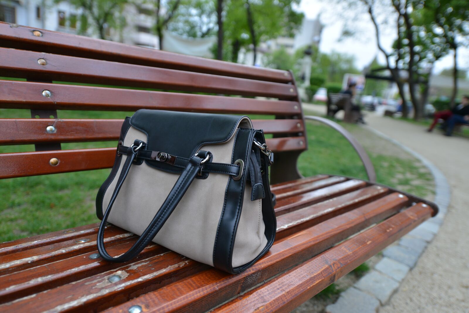 Nikon D800 sample photo. Bag, bench, park photography