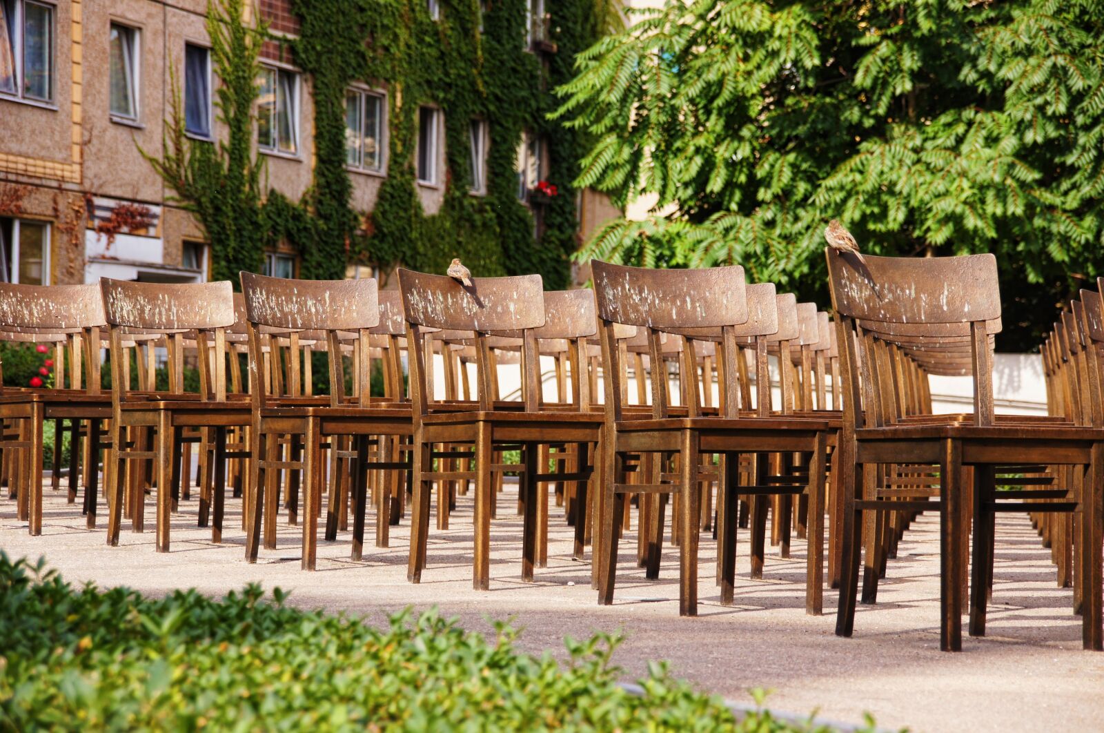 Sony Alpha DSLR-A580 sample photo. Leipzig, synagogue memorial, chairs photography