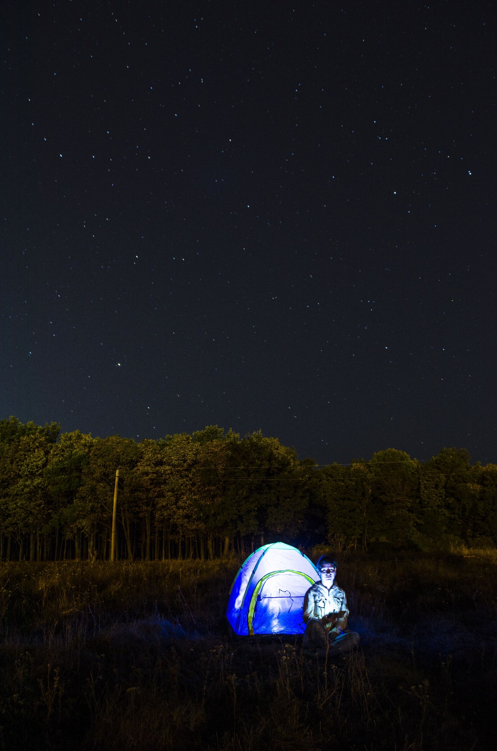 Nikon D5100 sample photo. Tent, star, forest photography