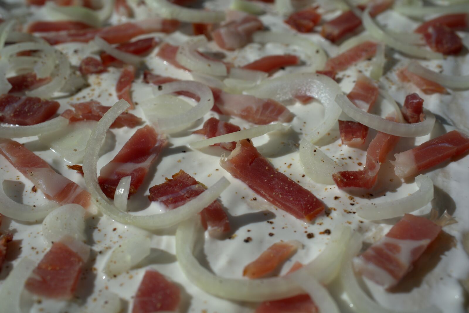 Sony FE 50mm F2.8 Macro sample photo. Tarte flamb e, bacon photography