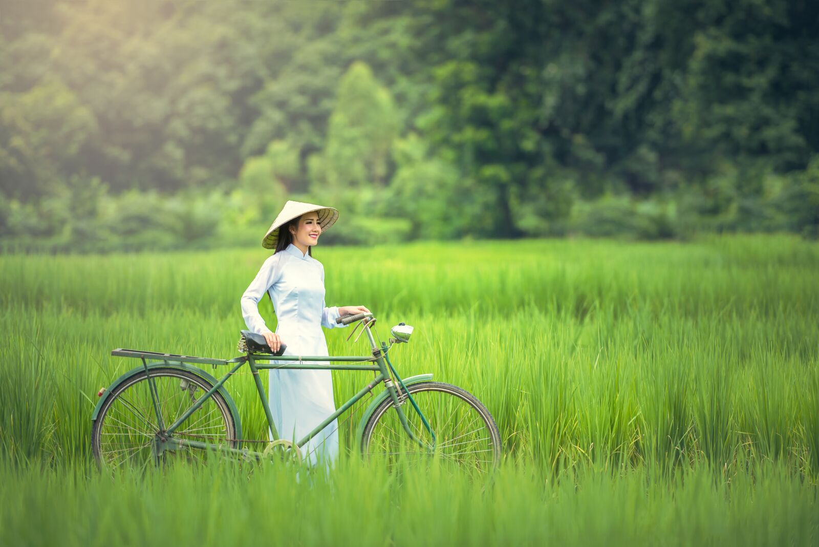 Nikon D810 sample photo. Bicycle, woman, green photography