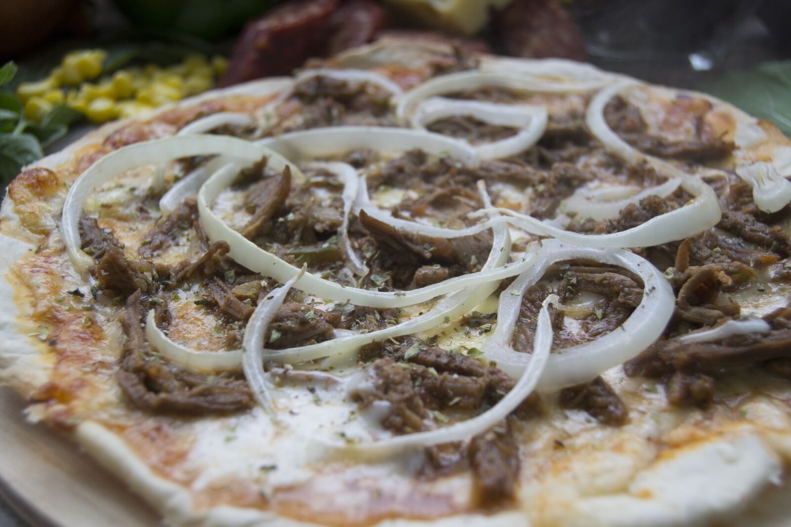 Nikon D3100 sample photo. Pizza, shredded beef, pizza photography