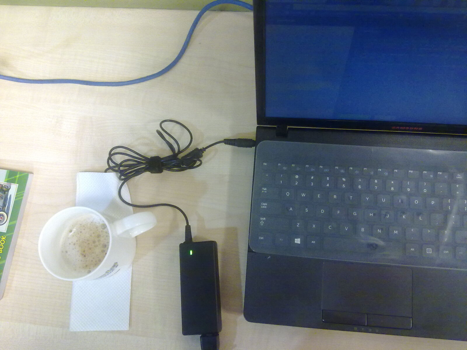 Nokia X6-00 sample photo. Charger, coffee, laptop photography