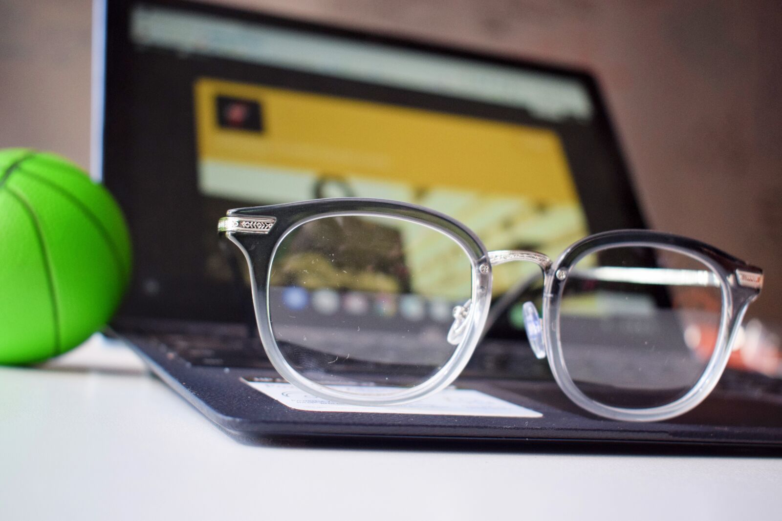 Nikon D5300 sample photo. Glasses, workstation, chromebook photography