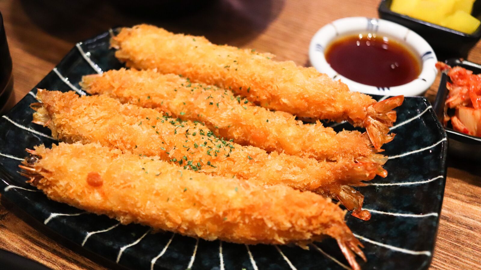 Canon EF-S 24mm F2.8 STM sample photo. Fry, shrimp tempura, dessert photography
