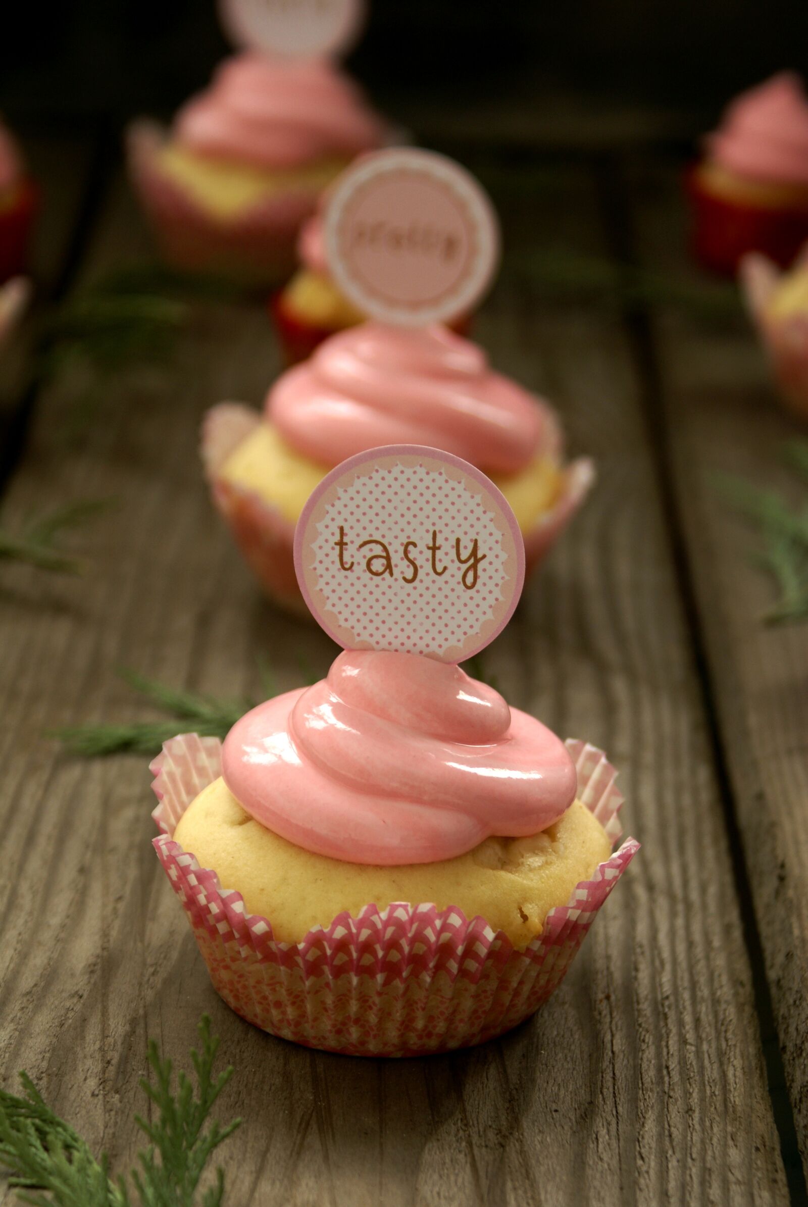 Sony Alpha DSLR-A100 sample photo. Pink cupcakes, white chocolate photography