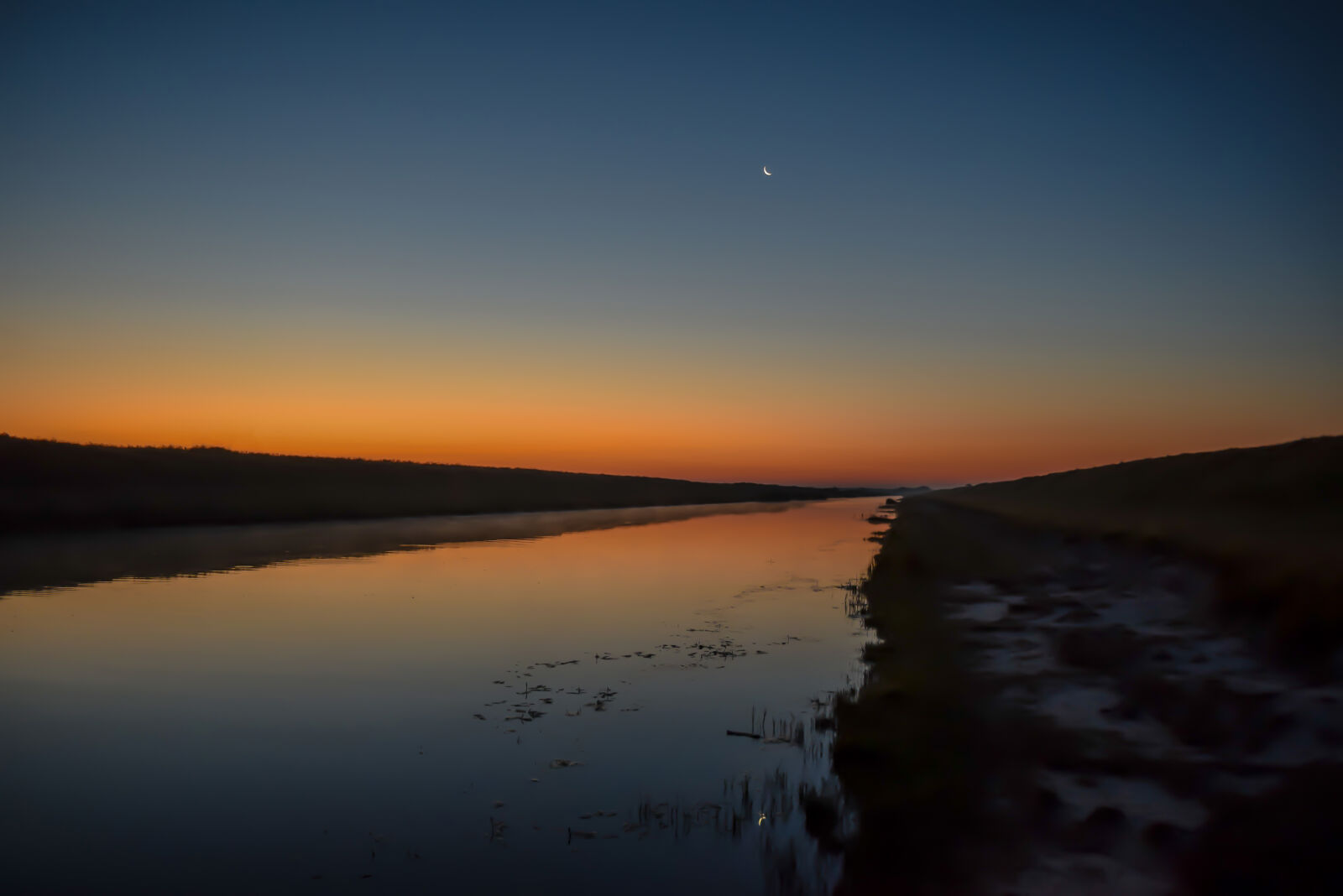 Nikon D3300 sample photo. Channel, moon, morning, rainbow photography