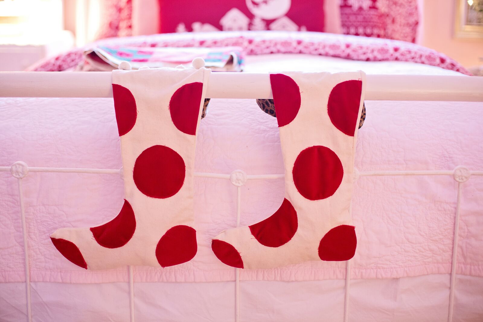 Canon EF 50mm F1.4 USM sample photo. Stockings, bed, christmas photography