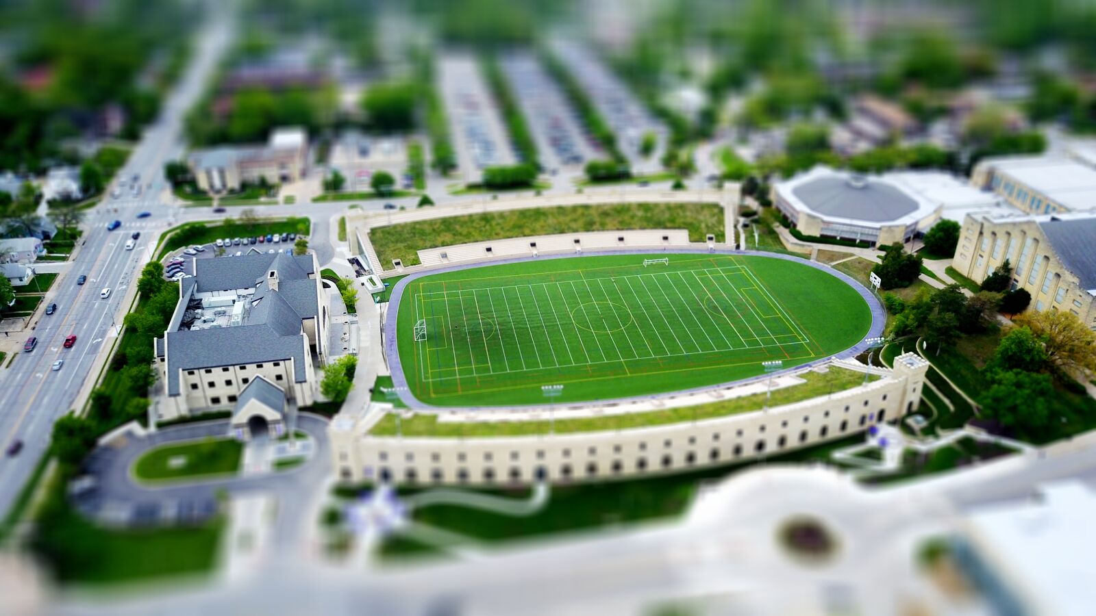 DJI FC220 sample photo. Architecture, athletic, field, blur photography