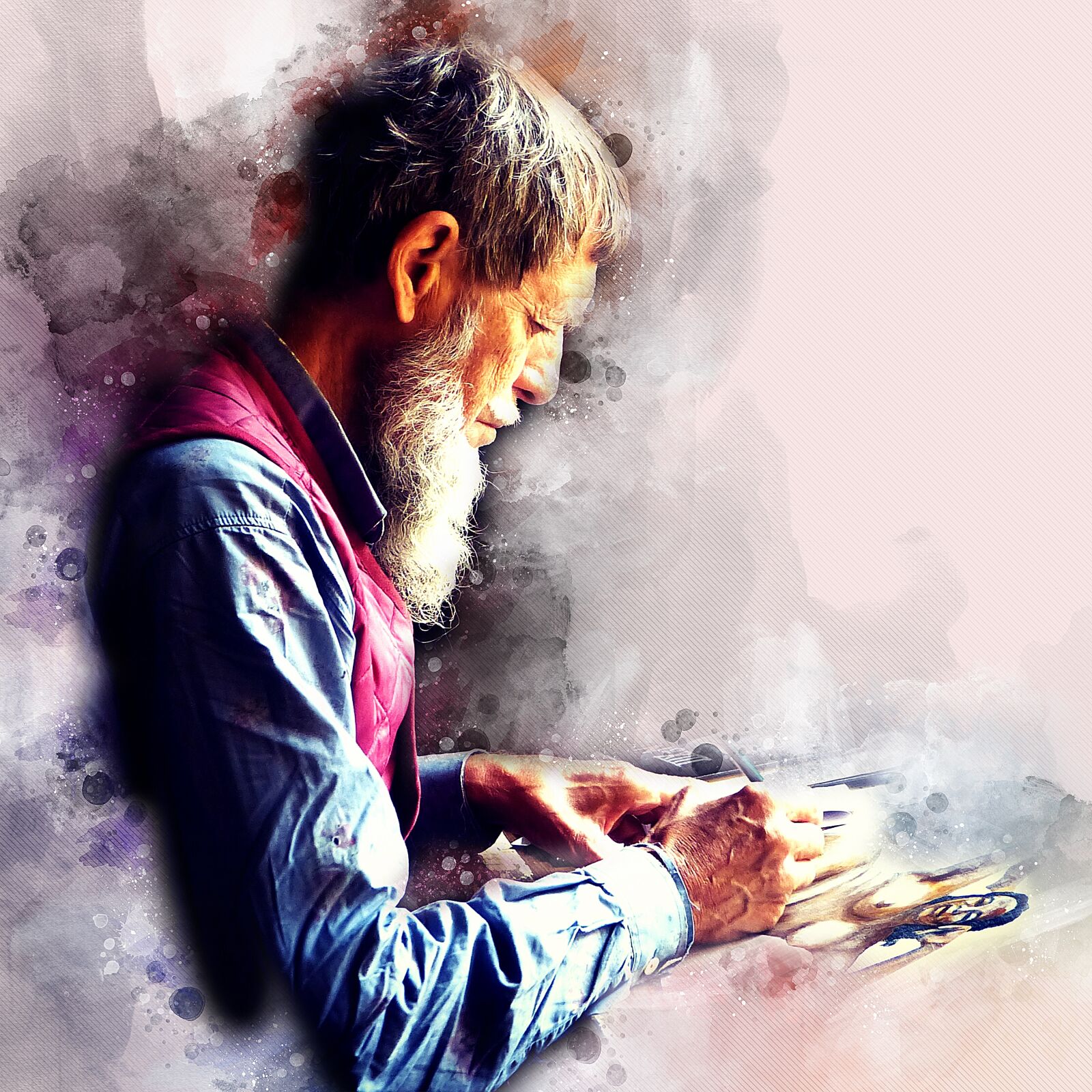 Leica V-Lux 3 sample photo. Watercolor, old, man photography