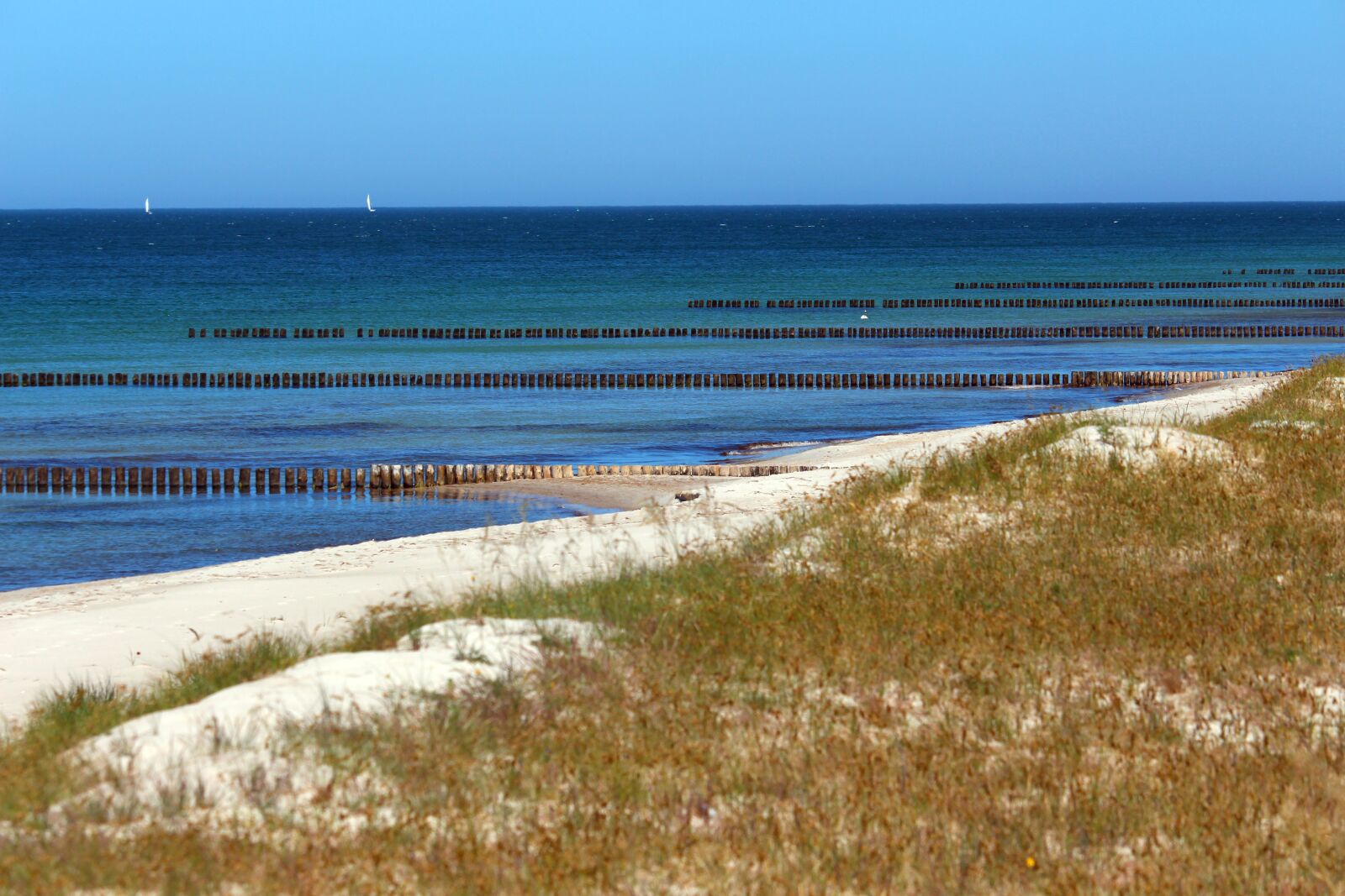 Canon EOS 700D (EOS Rebel T5i / EOS Kiss X7i) + Canon EF-S 55-250mm F4-5.6 IS STM sample photo. Summer, groynes, sea photography