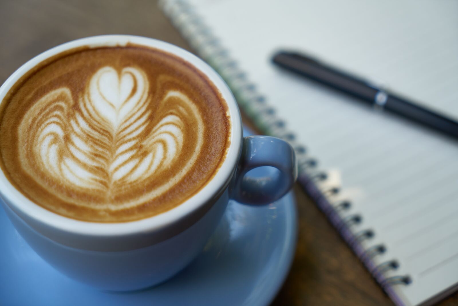 Sony a7R II sample photo. Coffee, pen, notebook photography