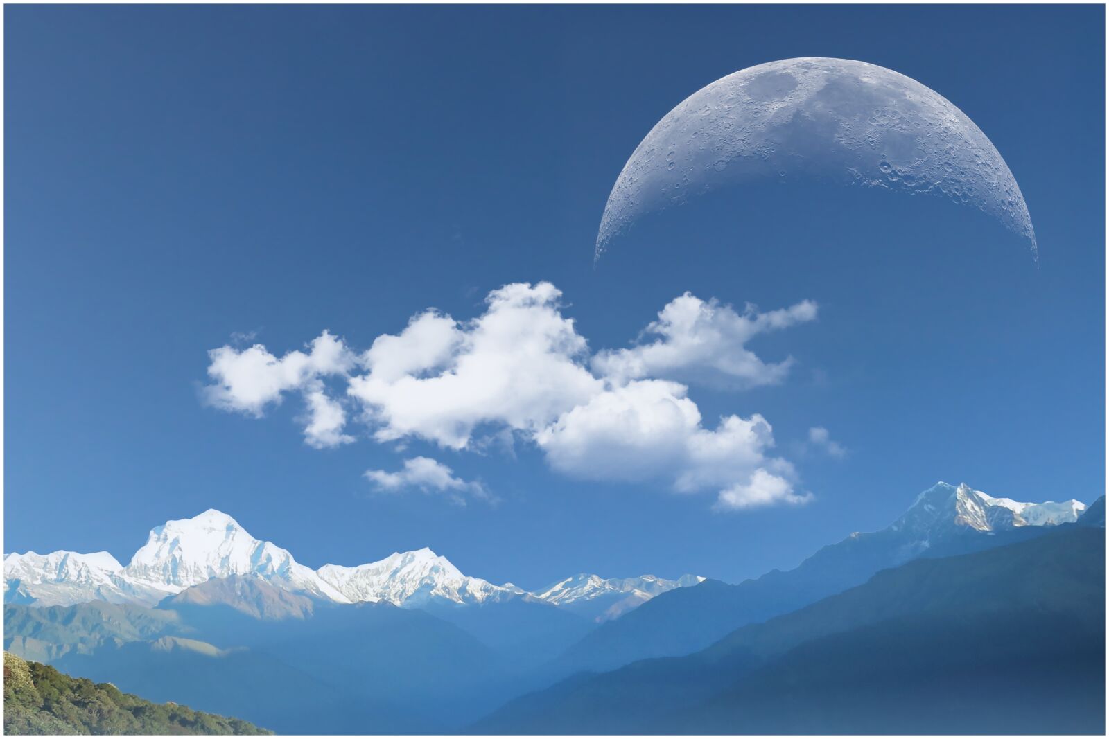 Canon EOS 200D (EOS Rebel SL2 / EOS Kiss X9) sample photo. Moon, mountains, snow photography