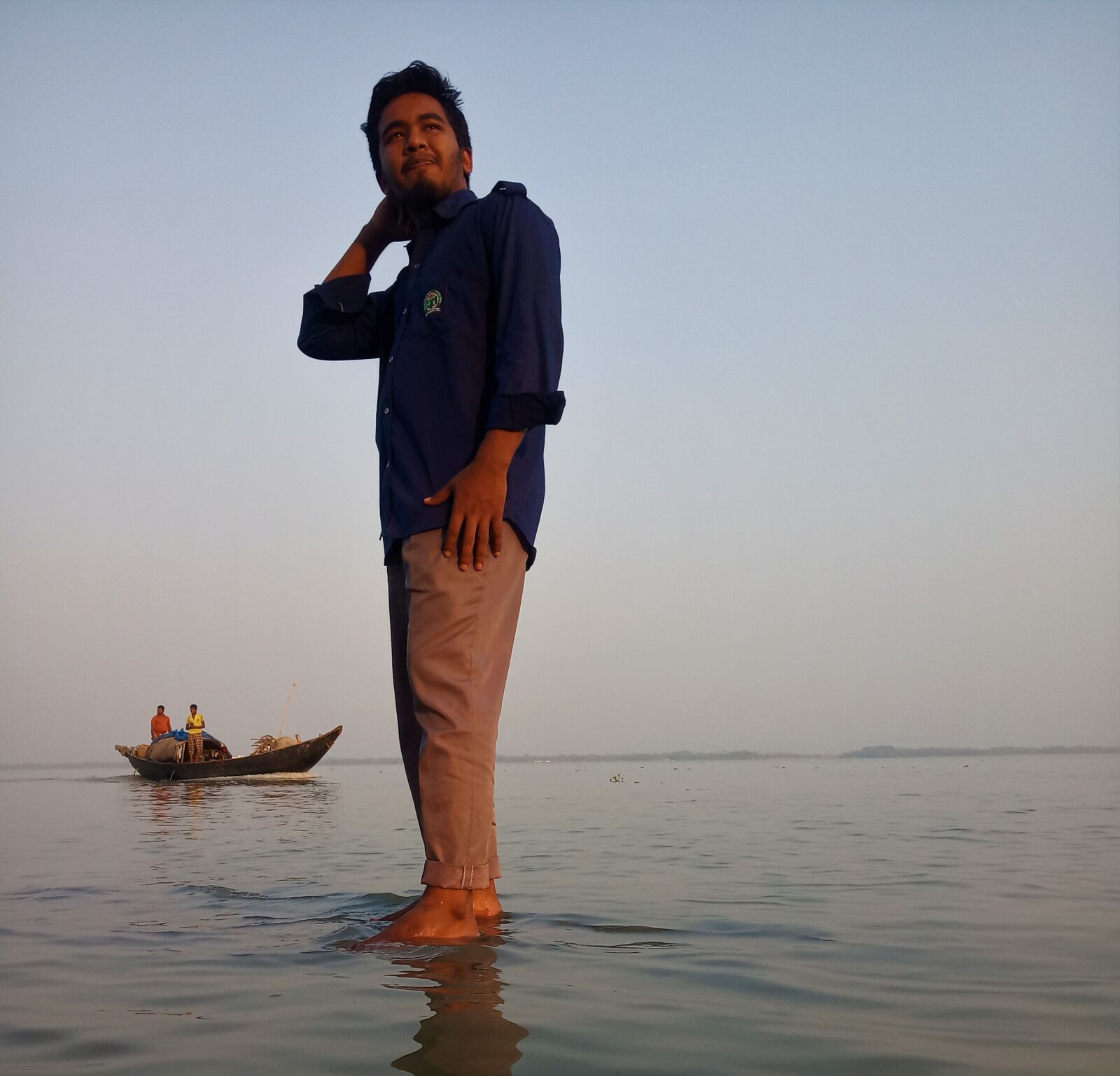 Xiaomi Redmi 6 sample photo. Alone boy, boat, river photography