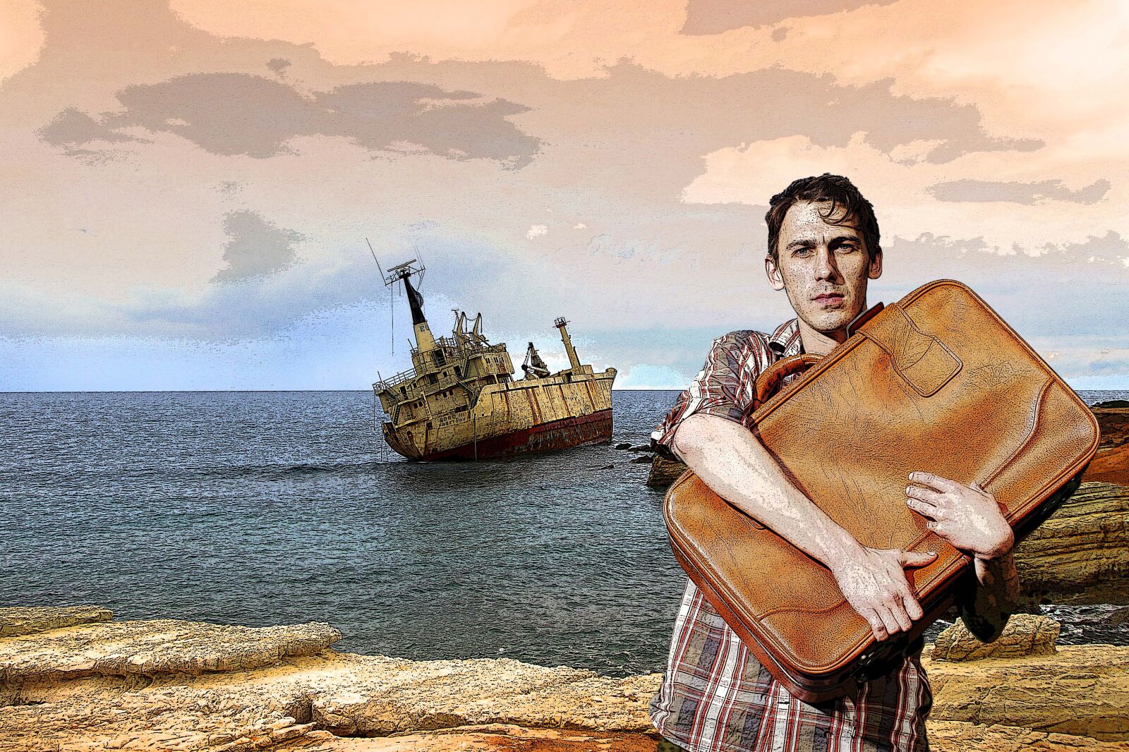 Canon EOS 1300D (EOS Rebel T6 / EOS Kiss X80) sample photo. Man, suitcase, shipwreck photography