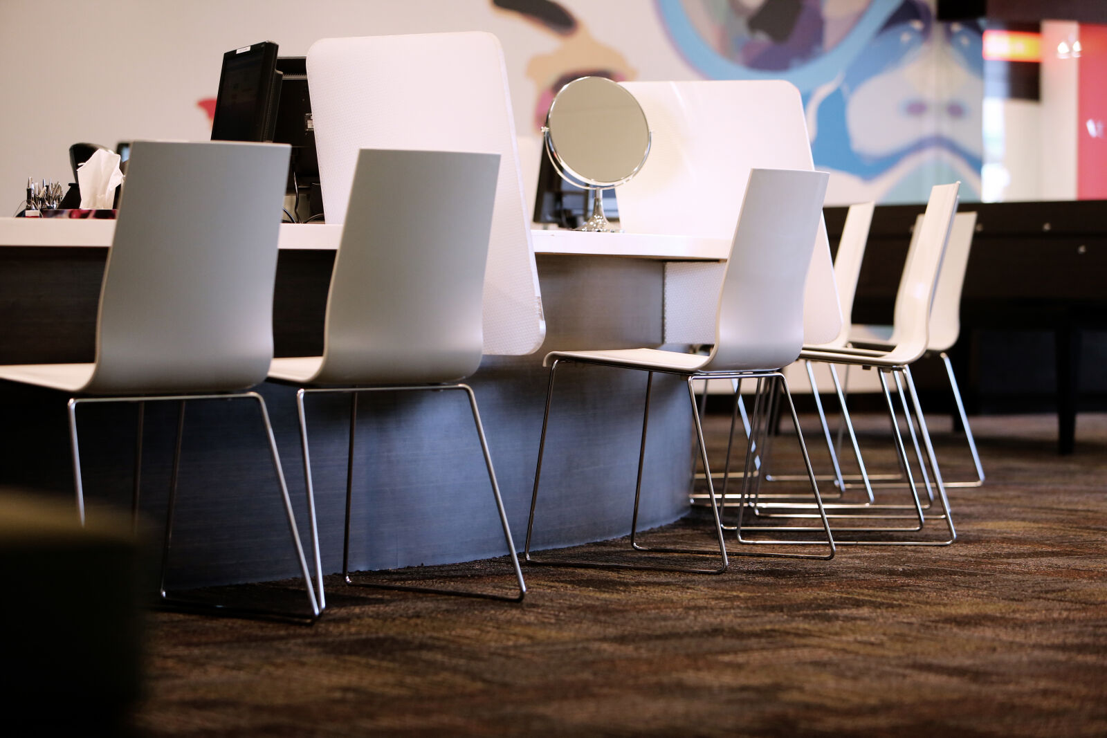 Canon EF 70-200mm F2.8L IS USM sample photo. White, and, gray, chairs photography