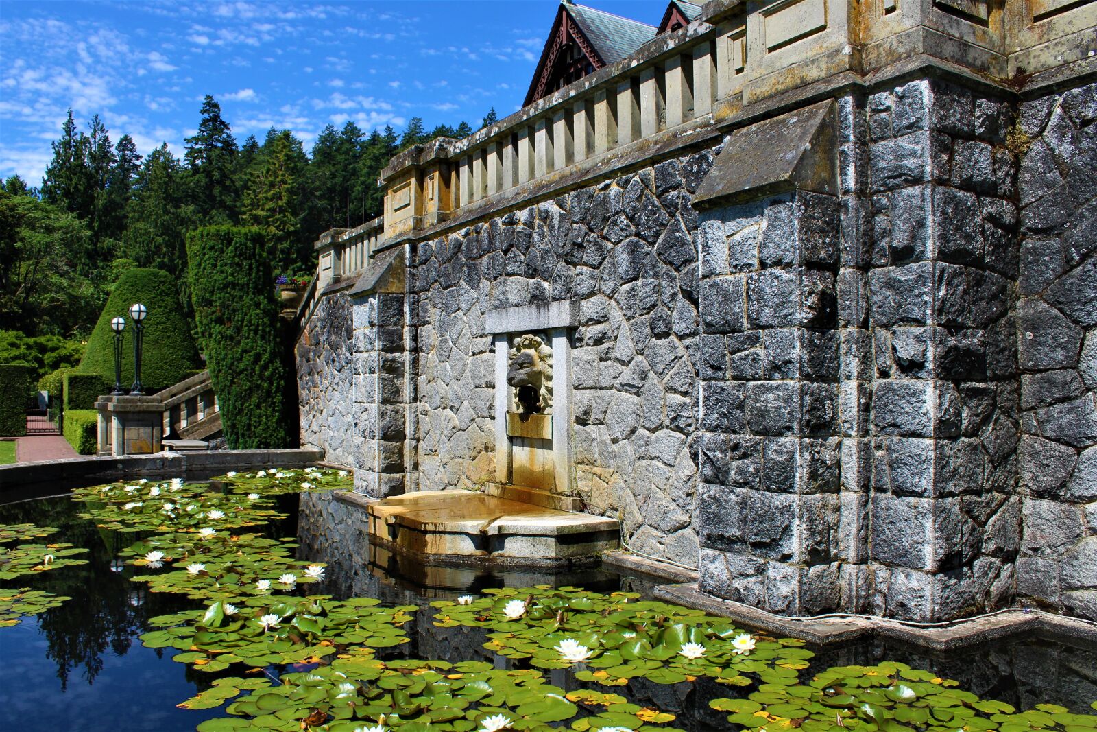 Canon EOS 1300D (EOS Rebel T6 / EOS Kiss X80) sample photo. Wall, statue, pond photography