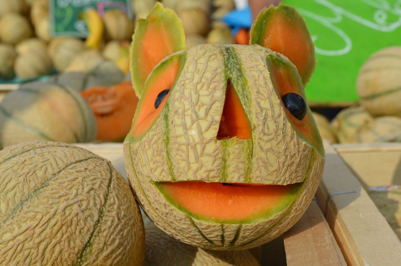 Nikon D3200 sample photo. Melon, market, sun photography