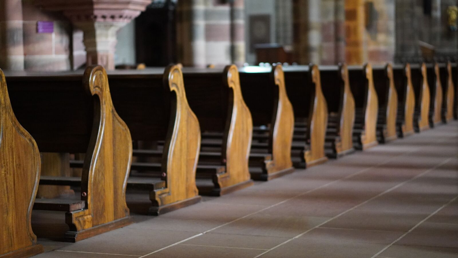 E 50mm F1.8 OSS sample photo. Church, pew, church pews photography