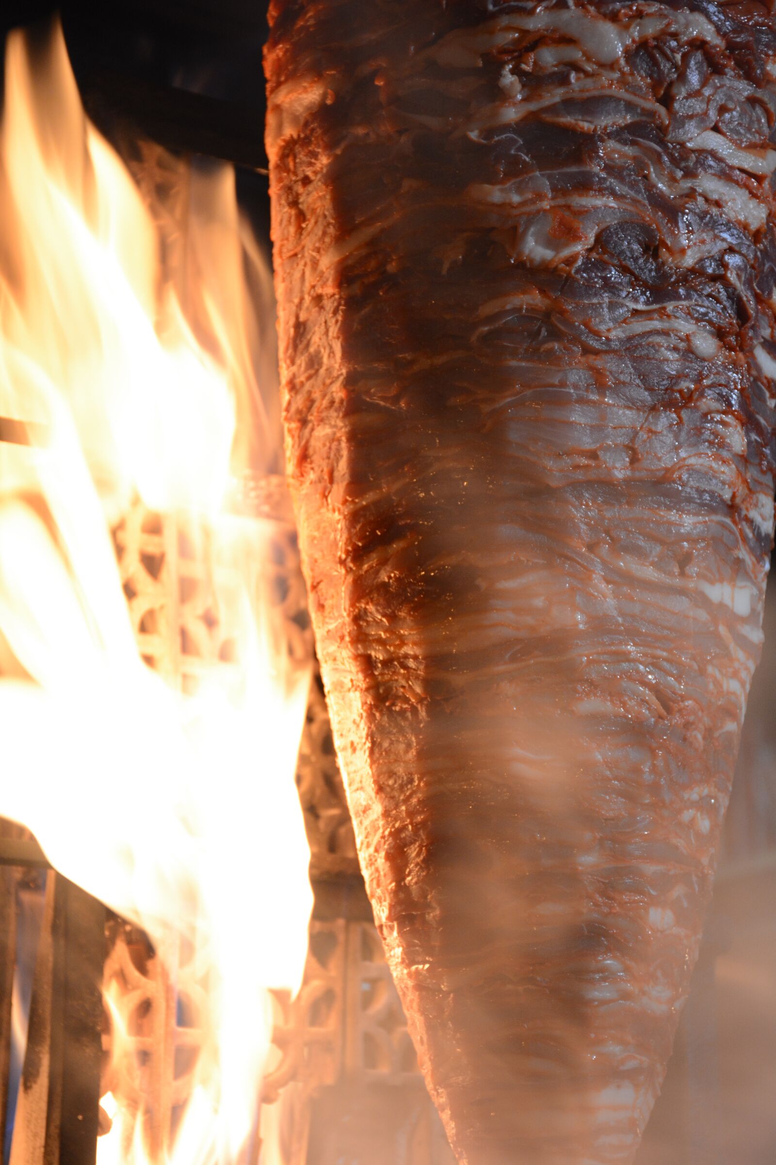 Nikon D7100 sample photo. Trompo, meat, flame photography
