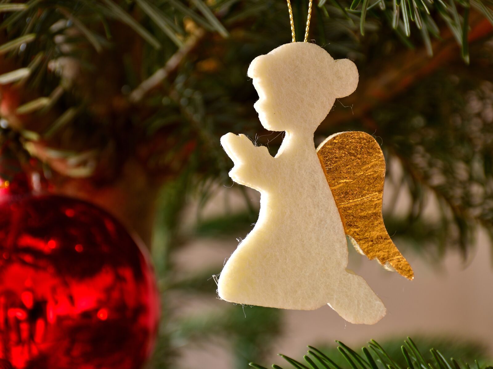 Nikon D5500 sample photo. Christmas ornaments, angel, felt photography