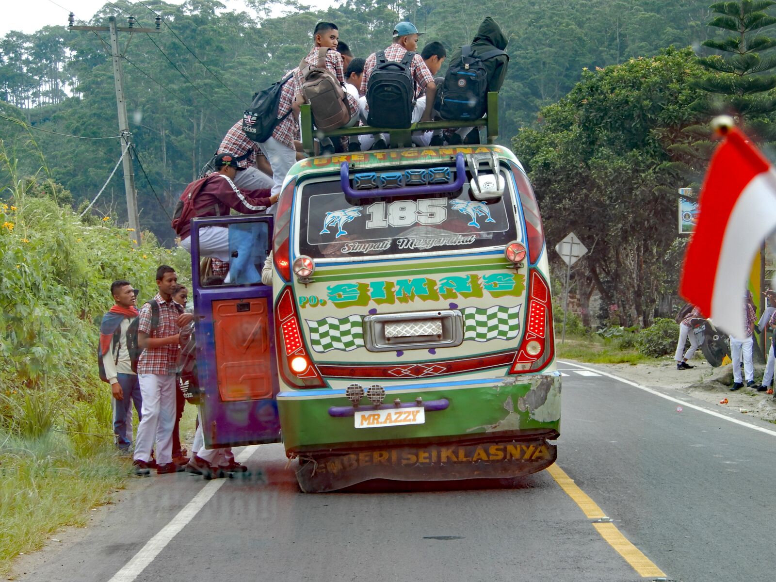 Nikon Coolpix A900 sample photo. Sumatra, students, bus photography