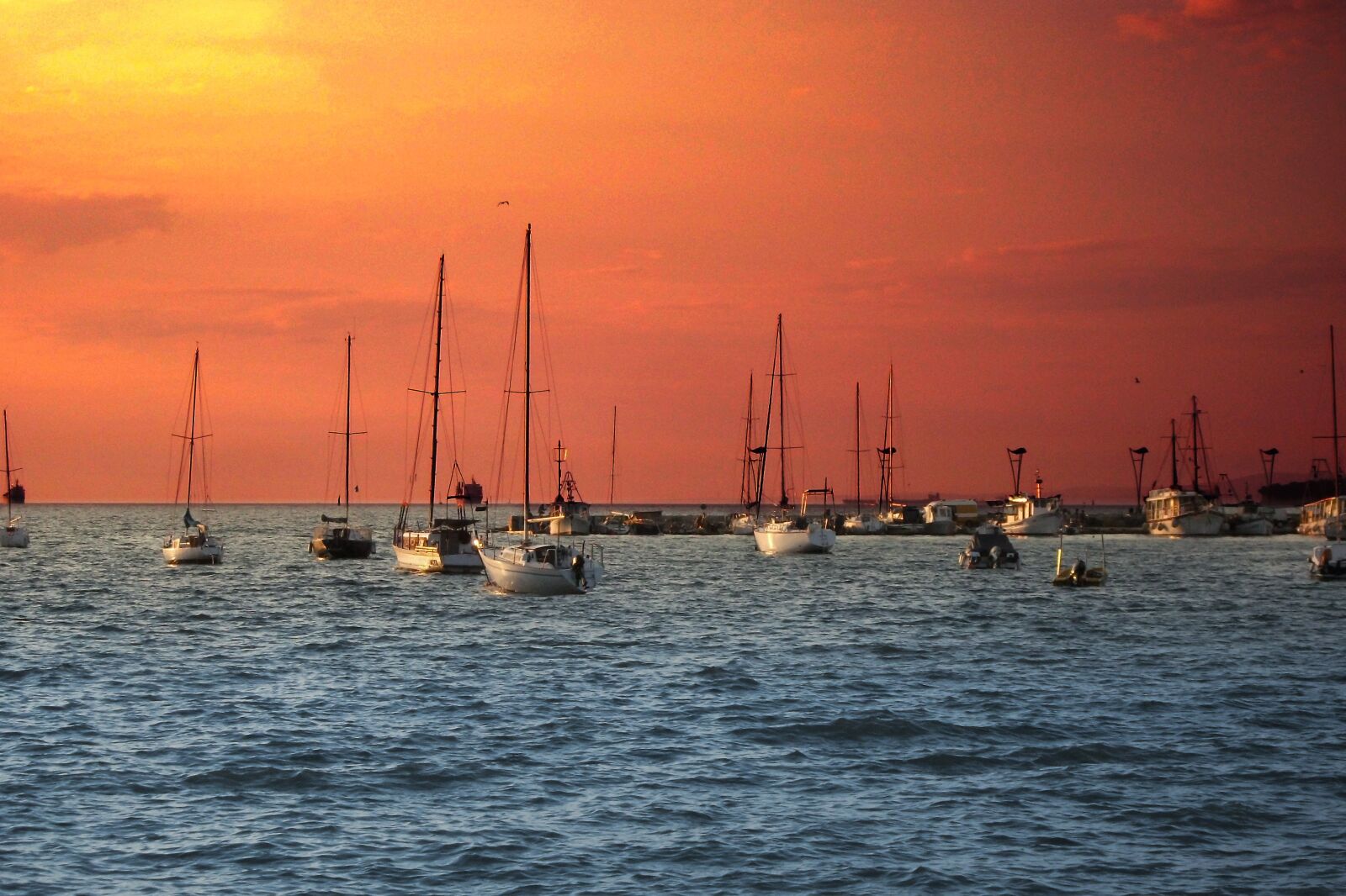 Fujifilm A170 A180 sample photo. Sailing boats, sunset, red photography